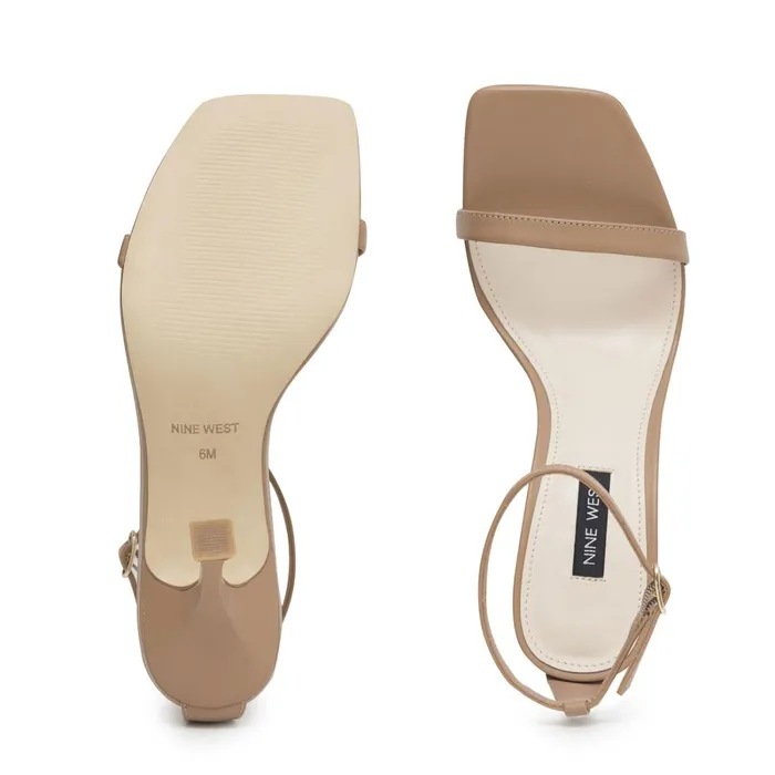 Yess Ankle Strap Sandals Natural Leather Women Nine West Heeled Yess Ankle Strap Sandals Natural Leather Women Nine West Heeled