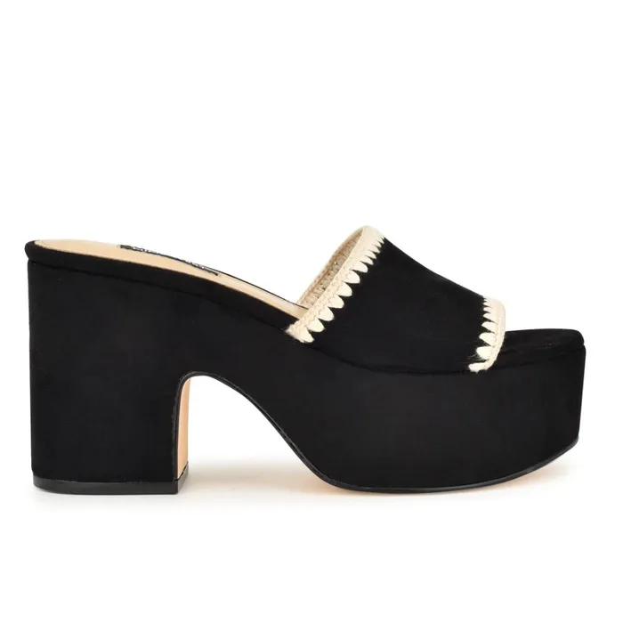 Yickie Platform Slide Sandals Black Women Nine West Heeled