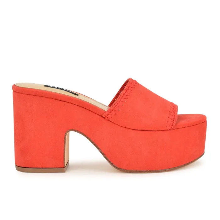 Yickie Platform Slide Sandals Red Women Nine West Heeled