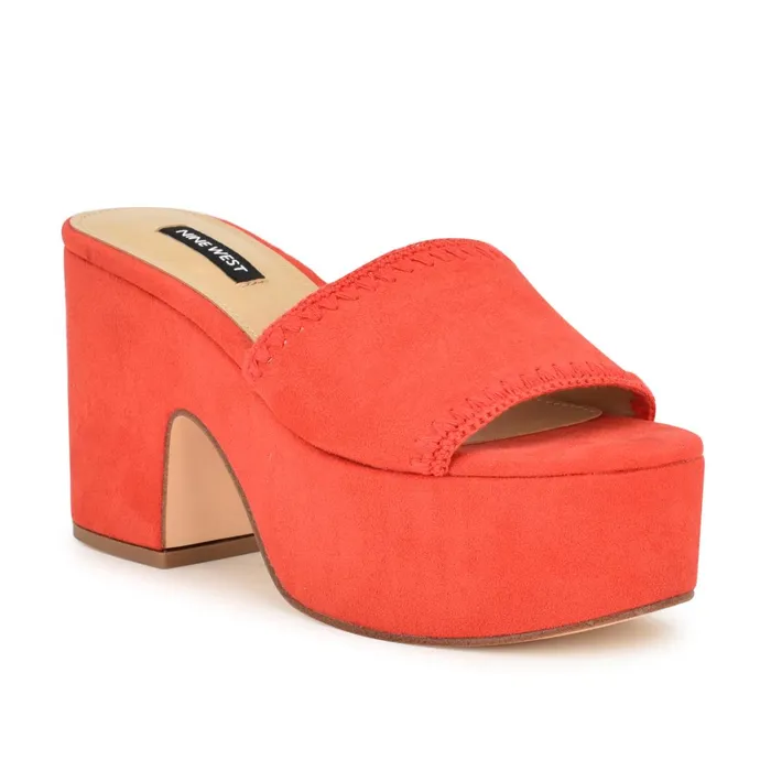 Yickie Platform Slide Sandals Red Women Nine West Heeled Yickie Platform Slide Sandals Red Women Nine West Heeled
