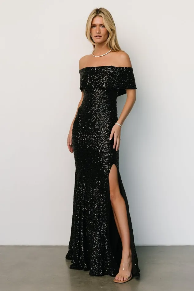 Yvonne Off Shoulder Sequin Gown Black Women Baltic Born Wedding Guest Yvonne Off Shoulder Sequin Gown Black Women Baltic Born Wedding Guest