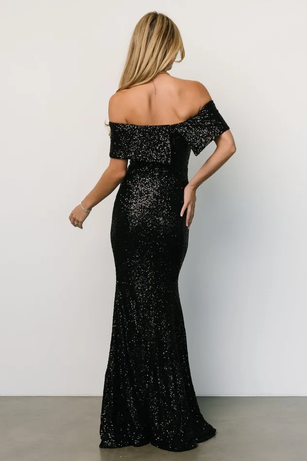 Yvonne Off Shoulder Sequin Gown Black Women Baltic Born Wedding Guest Yvonne Off Shoulder Sequin Gown Black Women Baltic Born Wedding Guest