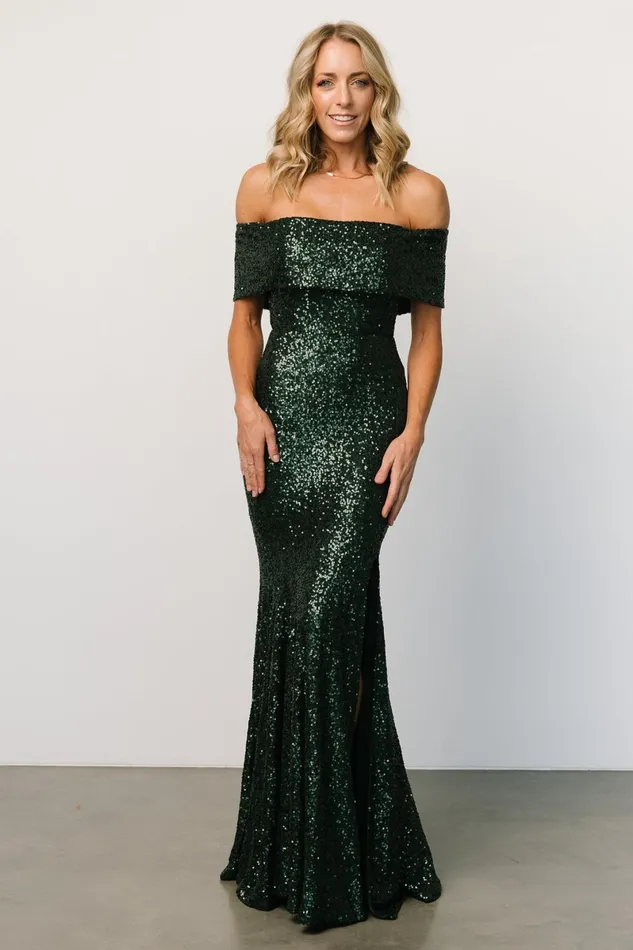 Yvonne Off Shoulder Sequin Gown Green Women Baltic Born Embellished Sequin