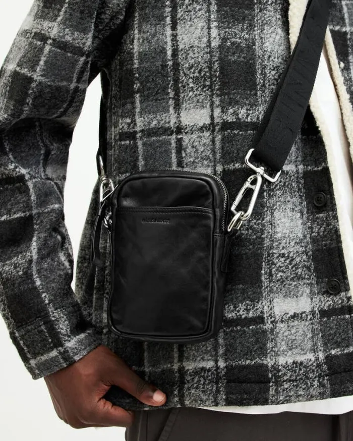 Zumo Leather Phone Pouch Black Men AllSaints Bags and Wallets