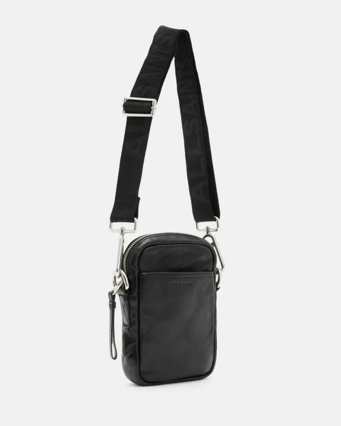Zumo Leather Phone Pouch Black Men AllSaints Bags and Wallets